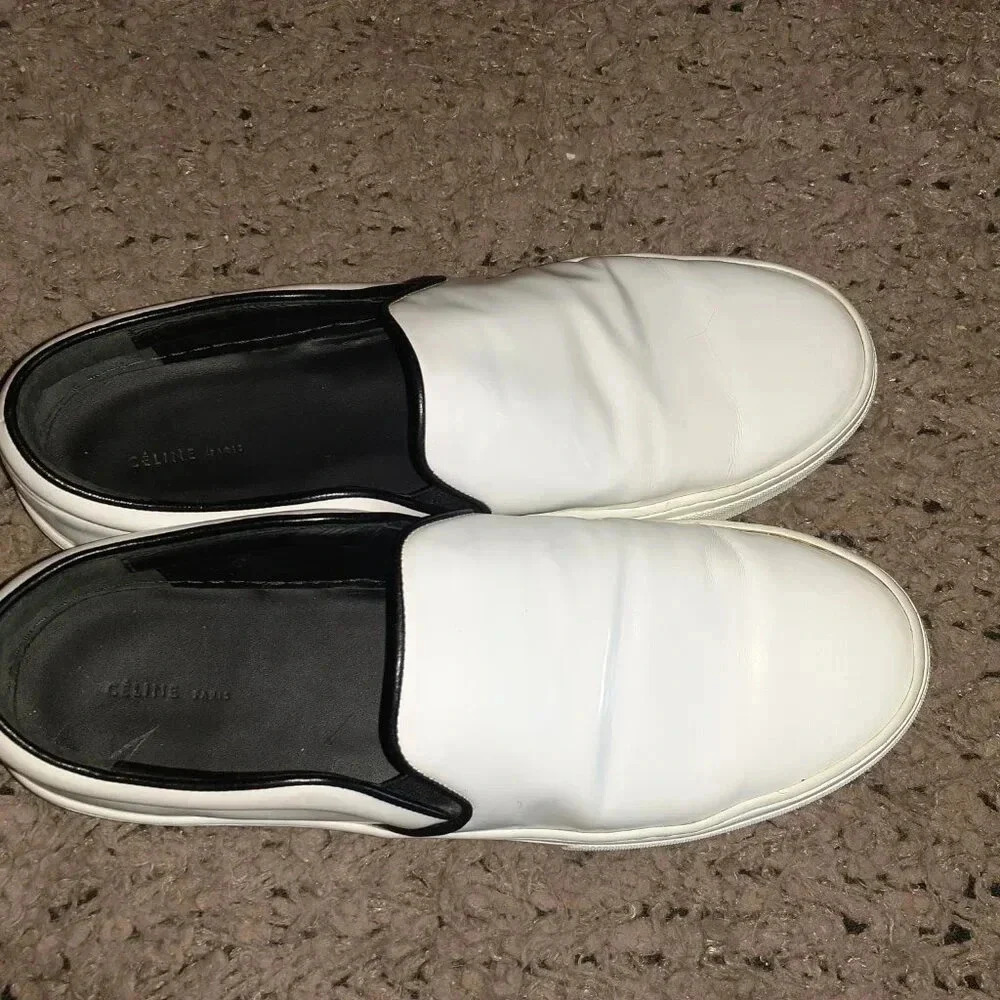 CELINE Paris-White Patent Leather Flatform Loafers-Sz 39.5-Excellent - Picture 6 of 9